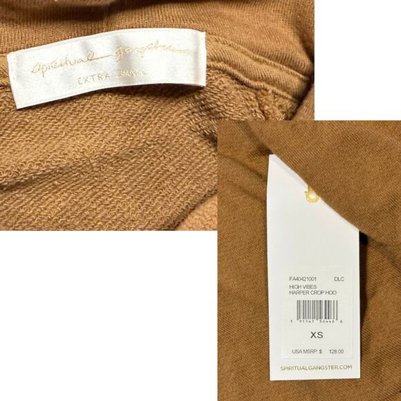 Spiritual Gangster High Vibes Harper Crop Hoodie Brown XS NWT - Picture 3 of 6